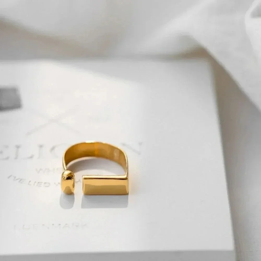 Minimalist 925 Sterling Silver Chunky Bar Ring Geometric Rectangle Ring